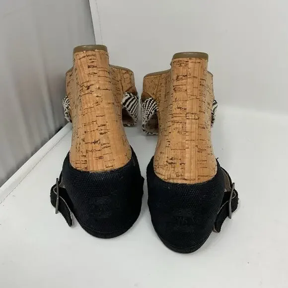 Toms Sienna Wedge Sandal Womens 7.5 Black Strappy Ankle Strap Cork Platform - Picture 13 of 13